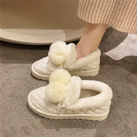 雪地靴女冬2024新款皮毛一体毛球蝴蝶结短筒防水防滑加绒保暖棉鞋图片