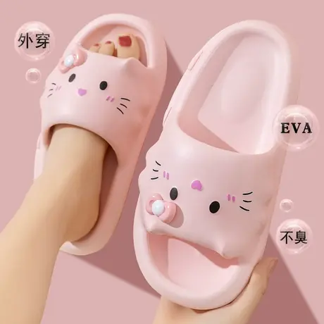 踩屎感EVA厚底一字拖女夏季外穿卡通可爱猫咪室内浴室防滑凉拖鞋商品大图