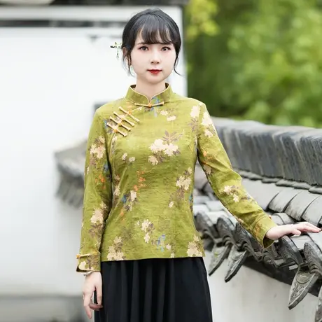 筠雅新中式斜襟盘扣唐装女中国风改良旗袍上衣春季新款女装24J046商品大图