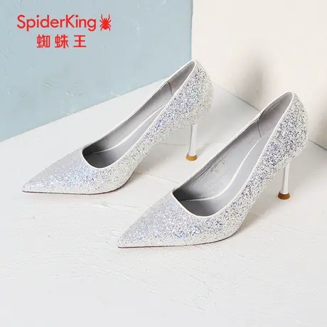 SPIDER KING/蜘蛛王高跟鞋2023秋商场新款女单鞋婚礼亮片水晶尖头商品大图