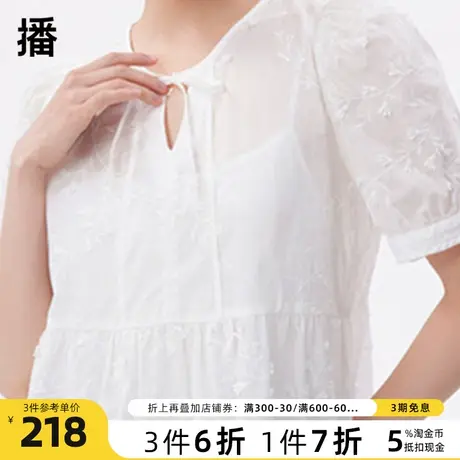 播2023秋季新款休闲可爱风设计绣花系带圆领娃娃衬衫女DDP4HD4667商品大图