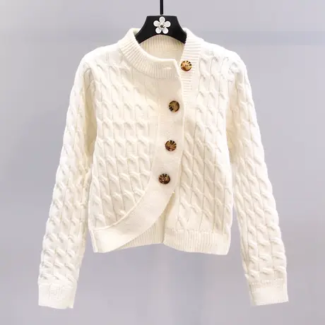 不规则斜扣麻花毛衣外套女秋冬2023新款设计感小众修身针织开衫图片