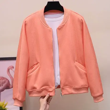 棒球服短外套女2023年春新款韩版宽松纯色立领学生休闲百搭上衣潮商品大图