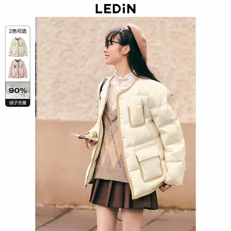 【哈佛联名】乐町圆领小香羽绒外套冬季新款撞边羽绒服C1ACD4225商品大图