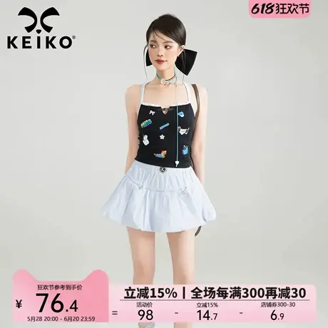 KEIKO [刺绣]辣妹小性感吊带背心女夏日内搭绑带露背短款无袖上衣图片