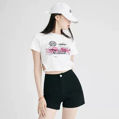 唐狮高腰超短裤女夏季黑色辣妹复古小个子显瘦紧身牛仔裤短裤GAT图片