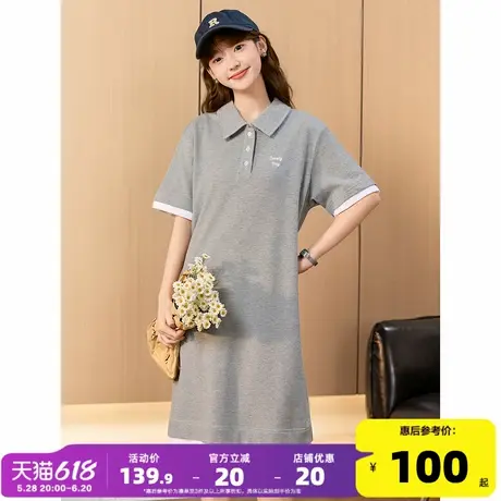 唐狮Polo领连衣裙女夏季新款25休闲宽松短袖裙子小个子女装拼接g9商品大图