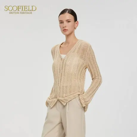 Scofield女装慵懒老钱风镂空针织开衫V领空调衫2025夏季新品商品大图