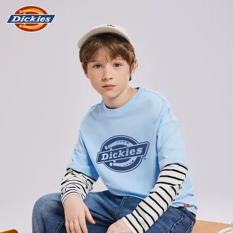 Dickies童装男童t恤长袖春季男大童假两件打底衫儿童纯棉体恤春A商品大图