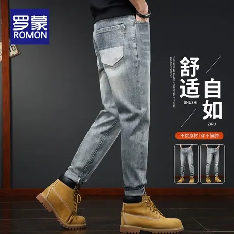 罗蒙秋冬新款牛仔裤男士弹力修身小直筒复古美式潮牌中青年长裤子商品大图