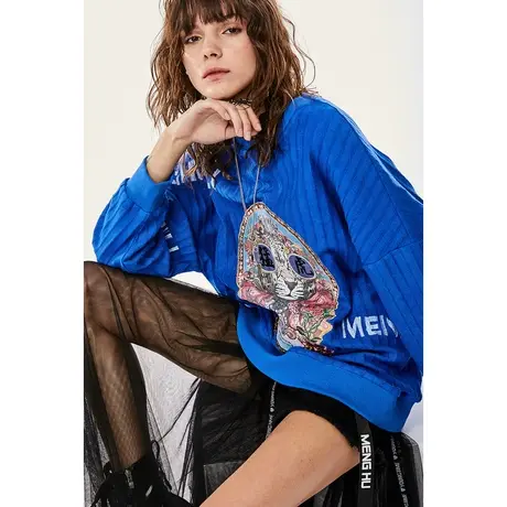 裂帛LIEBOFeng2023年新款街头风不规则潮流印花刺绣针织卫衣女图片