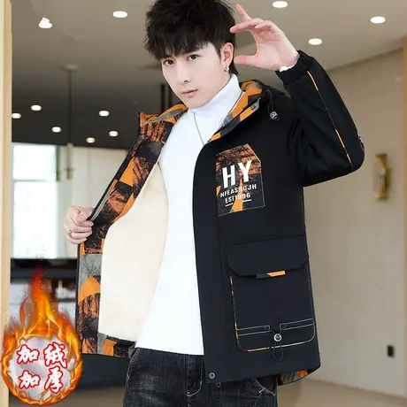 男士外套秋冬季2023新款加绒加厚工装夹克男装学生休闲保暖上衣服商品大图