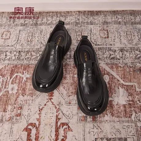 奥康 2025秋季新款休闲一脚蹬套脚皮鞋复古潮乐福鞋男鞋门店发货商品大图