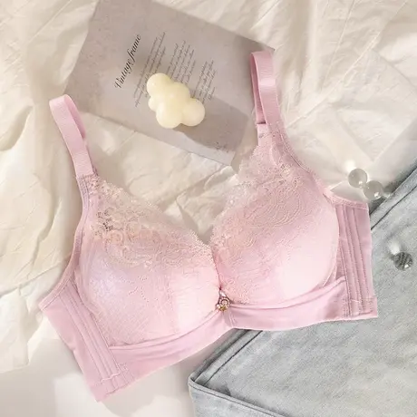 奥维丝丽内衣女小胸聚拢厚款上托调整型收副乳性感蕾丝女士文胸商品大图