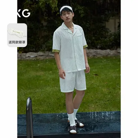 GXG男士家居服 清新条纹短袖睡衣套装男 25年春夏新品商品大图