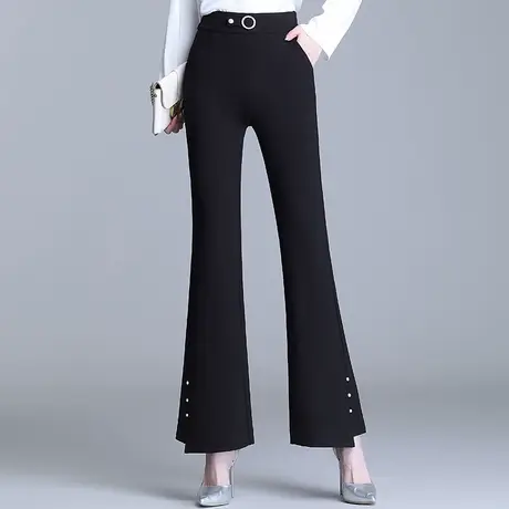 黑色微喇裤女2025春夏新款高腰显瘦休闲长裤垂感开叉西装裤喇叭裤图片