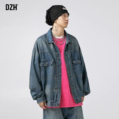 男士美式牛仔外套男秋季高级感痞帅2023年新款蓝色上衣设计感夹克商品大图