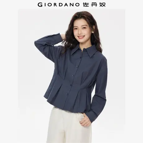 佐丹奴法兰绒衬衫女秋季新款复古纯棉腰侧收褶长袖衬衣女13345857商品大图