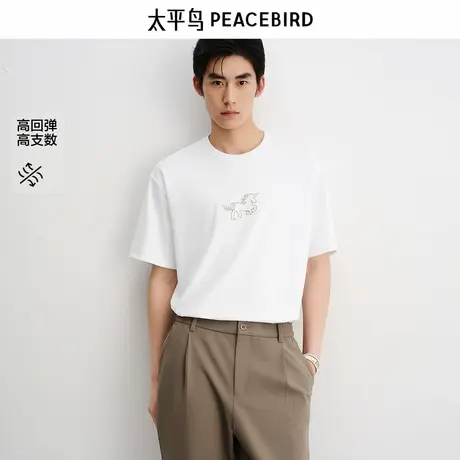 【商场同款】太平鸟男装高弹力短袖T恤秋新款刺绣体恤衫B1CNF3122商品大图