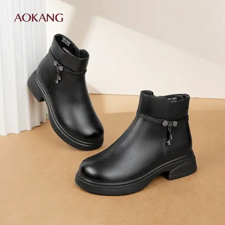 奥康 女鞋2025冬季新款真皮中年妈妈短靴加绒保暖舒适棉鞋N图片