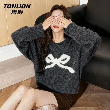 唐狮官方针织衫外套女2026新款冬季女款加绒加厚短款内搭毛衣女VB图片