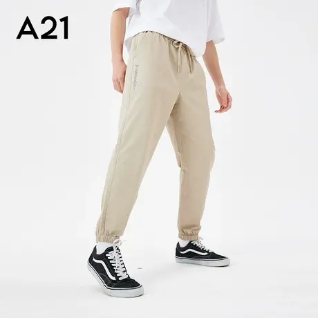 A21outlets男装橡筋腰束脚九分裤夏季简约百搭潮牌纯棉休闲裤ins图片