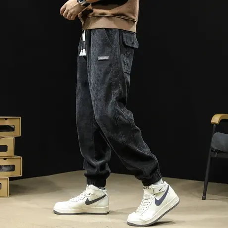 灯芯绒休闲运动裤男秋冬2023新款束脚卫裤男士黑色裤子大码冬季潮商品大图