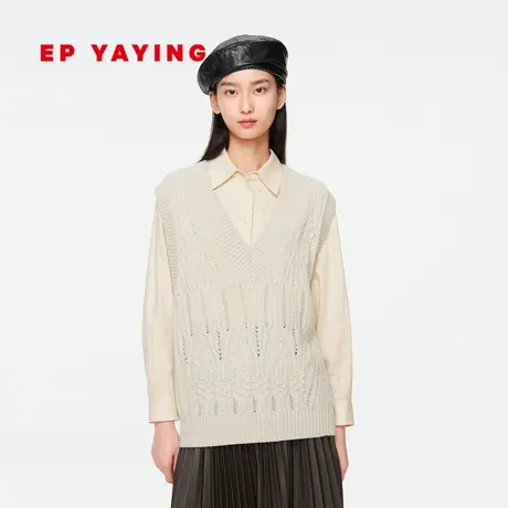 [牦牛绒]EP雅莹女装 绵羊毛牦牛绒V领针织马甲 秋装新款9007A商品大图