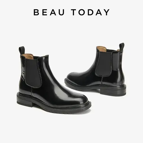 BeauToday厚底英伦风切尔西短靴女2023新款秋冬季黑色女生真皮靴商品大图