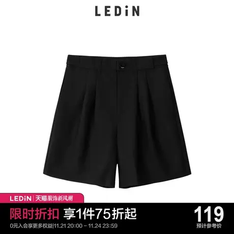 乐町高腰黑色休闲裤女直筒调节扣五分裤子C1GCC2201商品大图