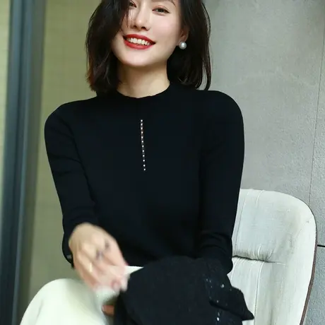 2023秋冬新款女装复古优雅超美套头串珠修身显瘦女士山羊绒套头衫图片