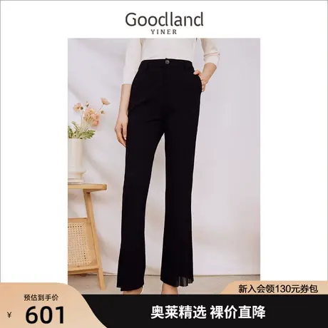 音儿美地女装2023秋季新款通勤百搭喇叭裤休闲裤弹力黑色长裤商品大图