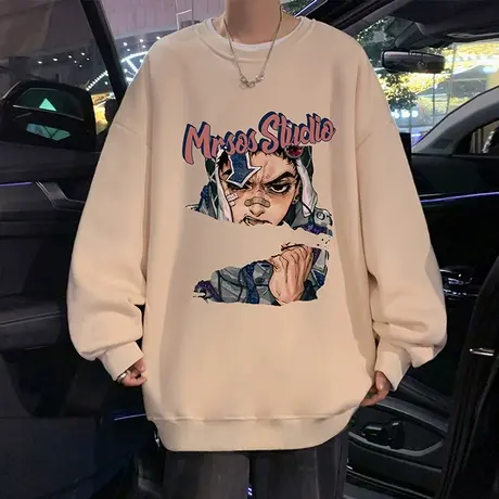 春秋季新款动漫印花圆领卫衣男ins潮流宽松休闲套头长袖上衣内搭商品大图