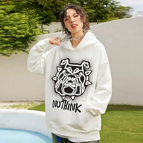 Nuthink美式街头重磅直喷字母连帽卫衣男潮2023新款外套冬季帽衫商品大图