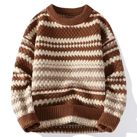 毛衣男圆领秋冬款潮牌撞色百搭针织衫男宽松休闲青少年冬季毛线衣商品大图