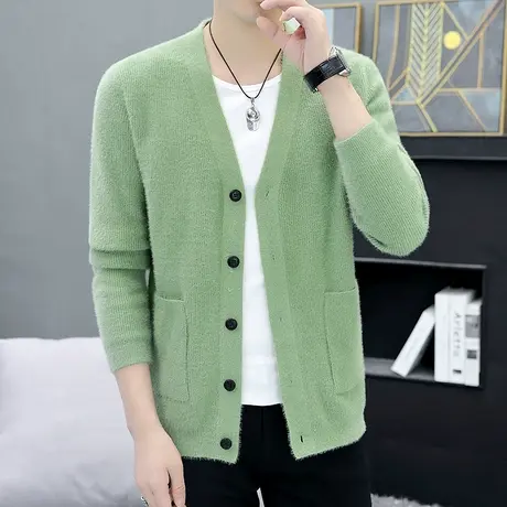 情侣开衫毛衣秋冬季学生潮流仿水貂绒保暖外套男士百搭V领针织衫商品大图