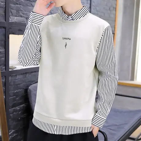 春秋季衬衫领卫衣男士长袖T恤ins韩版潮流修身秋冬装假两件打底衫图片