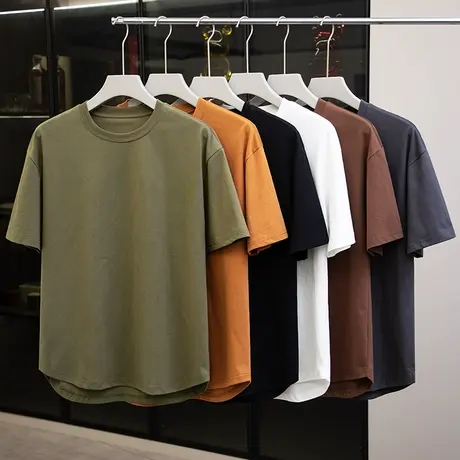 男士短袖t恤夏季宽松圆领半袖男生高级感纯色上衣简约百搭体恤衫T商品大图