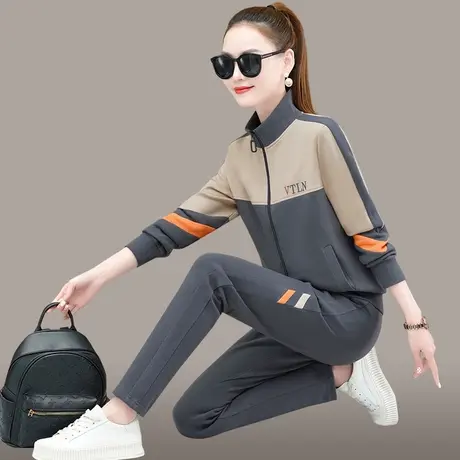 立领休闲运动服套装女春秋季时尚洋气中年妈妈拉链卫衣外套两件套商品大图