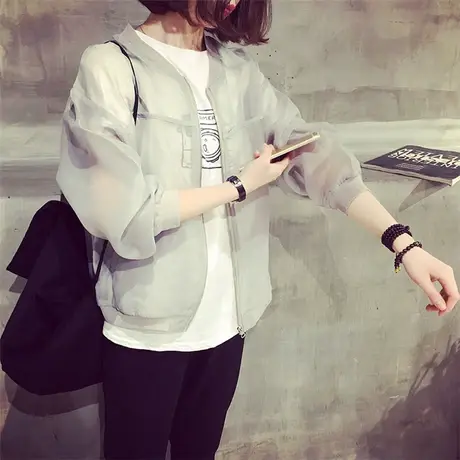 防晒衣女夏装新款韩版纯色薄款雪纺长袖上衣服宽松拼接休闲防晒衫图片