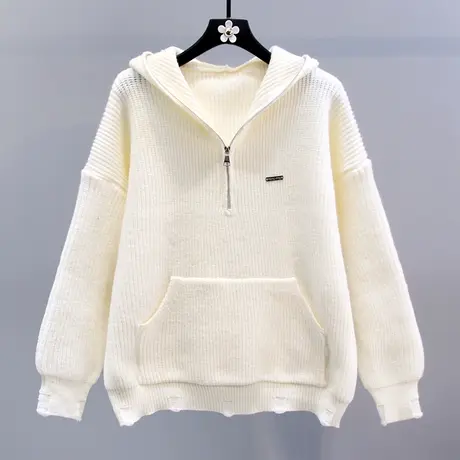 慵懒风半拉链连帽毛衣女秋冬2023新款宽松高级感加厚学生针织外套商品大图