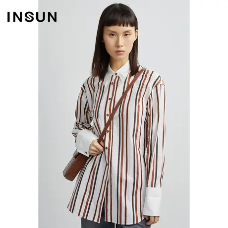 INSUN恩裳秋季纯棉条纹印花衬衫商品大图