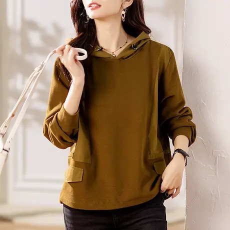 连帽卫衣女春秋季新款宽松加肥大码女装中年妈妈减龄百搭显瘦上衣商品大图