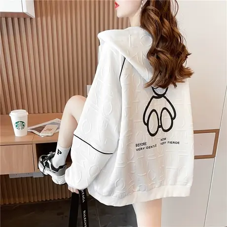 卫衣女秋冬韩版宽松大码设计感小众小个子加绒加厚华夫格开衫外套商品大图