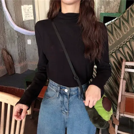 黑色高领打底衫女秋冬2024新款春秋季内搭紧身上衣百搭长袖针织衫商品大图