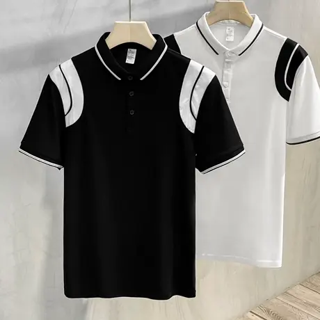 撞色拼接polo衫男潮牌短袖高端上衣翻领t恤男夏季薄2023新款潮流商品大图