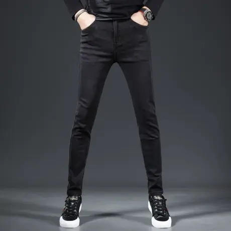 牛仔裤男2023新款秋冬款黑色修身小脚高端弹力男士牛仔裤韩版简约商品大图