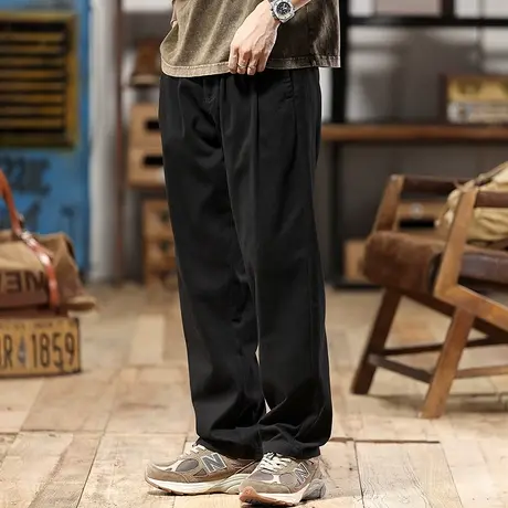 时尚百搭工装裤舒适高密人字斜纹精梳棉多口袋宽松纯棉工装男裤商品大图