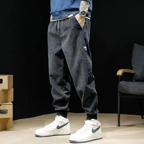 灯芯绒休闲裤男2024新款宽松大码拼接潮牌束脚哈伦裤加肥加大春秋商品大图