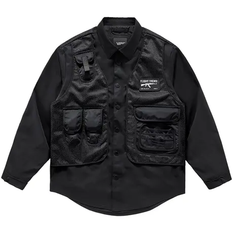 VIP机能衬衫式外套男士长袖衬衣多口袋假两件马甲工装夹克ins潮牌图片